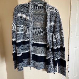 Violet B. White and Navy Blue Open Crochet Cardigan Sweater